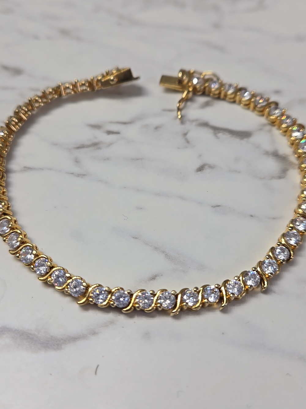 Gold Plated Sterling Silver Tennis Bracelet Set With Cubic Zircona.Vintage.